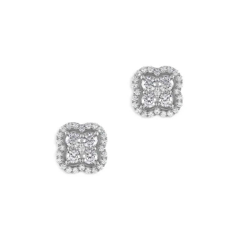 Diamond Clover Stud Earrings in 14K White Gold, 1.50 tcw