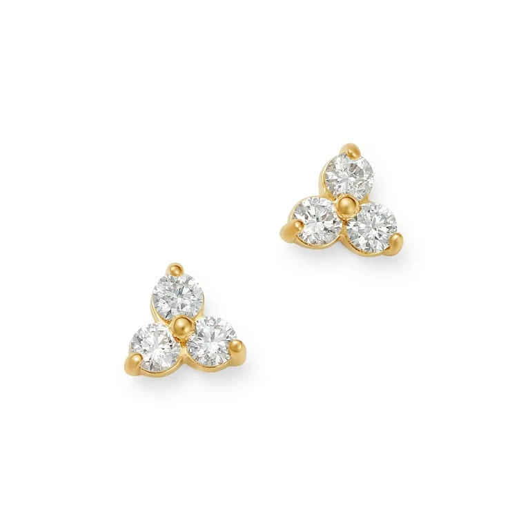 Diamond Three-Stone Stud Earrings in 14K Yellow Gold, 0.20 tcw