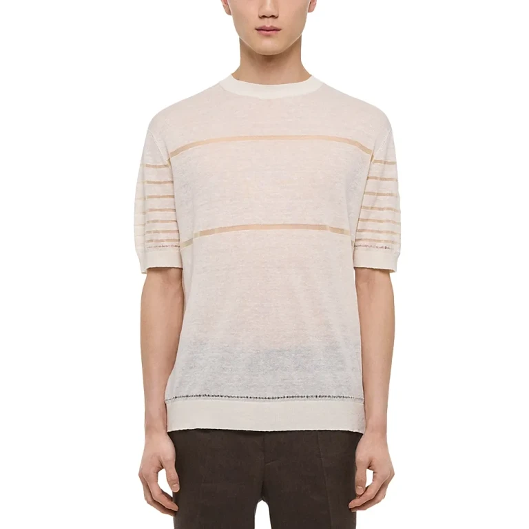 Helmut Lang Sheer Striped Short Sleeve Tee