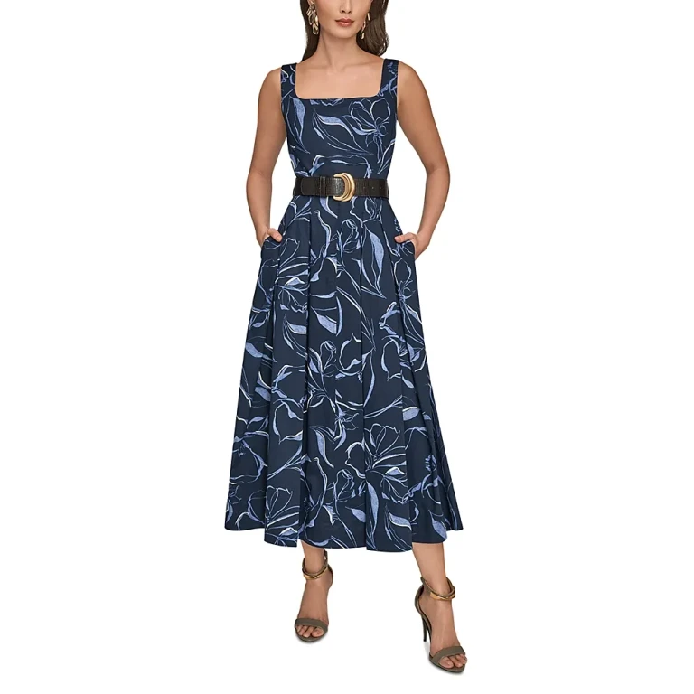 Donna Karan Belted Square Neck Dress
