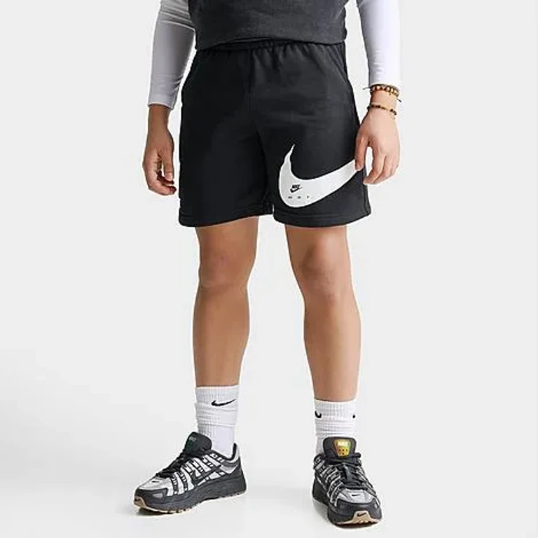 Nike Big Kids Sportswear Swoosh Club French Terry Shorts in Black/White Size: Small