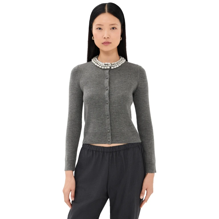 Veronica Beard Daro Cardigan with Embellishments Dark Heather Grey M