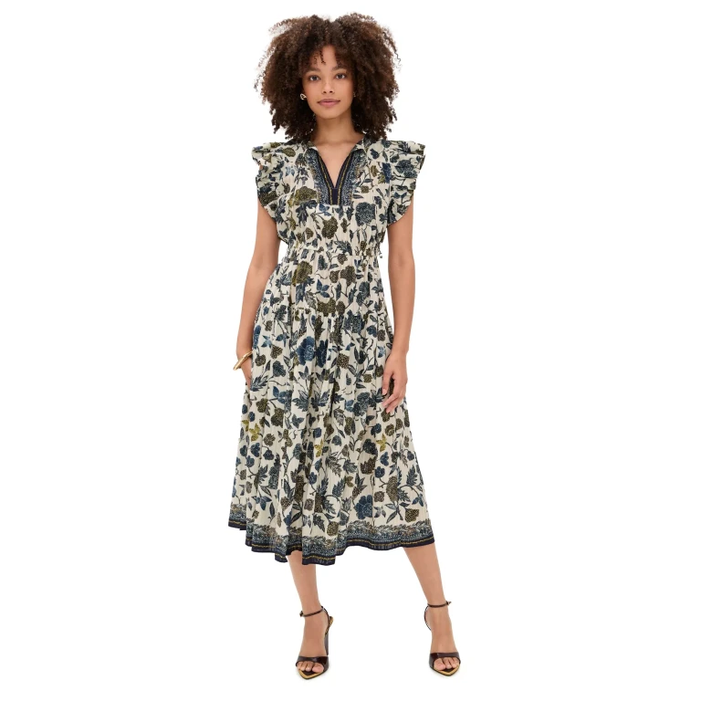 Ulla Johnson Kairi Flutter Sleeve Midi Dress Porcelain 0
