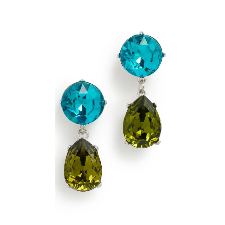 Kenneth Jay Lane Olivine Teardrop Bottom Earrings Aqua/Olivine One Size