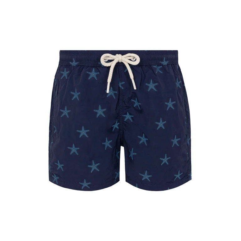 Mc2 Saint Barth Patmos Jr Mid-Length Swim Shorts With Seastar Jacquard Blue Swimshort
