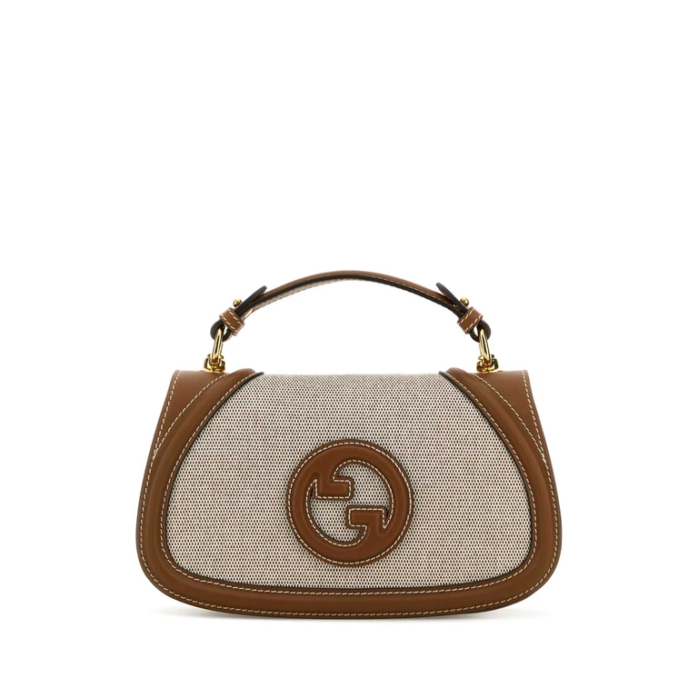 Two-Tone Canvas And Leather Gucci Blondie Handbag Brownnatursundial Borse A Mano - Women