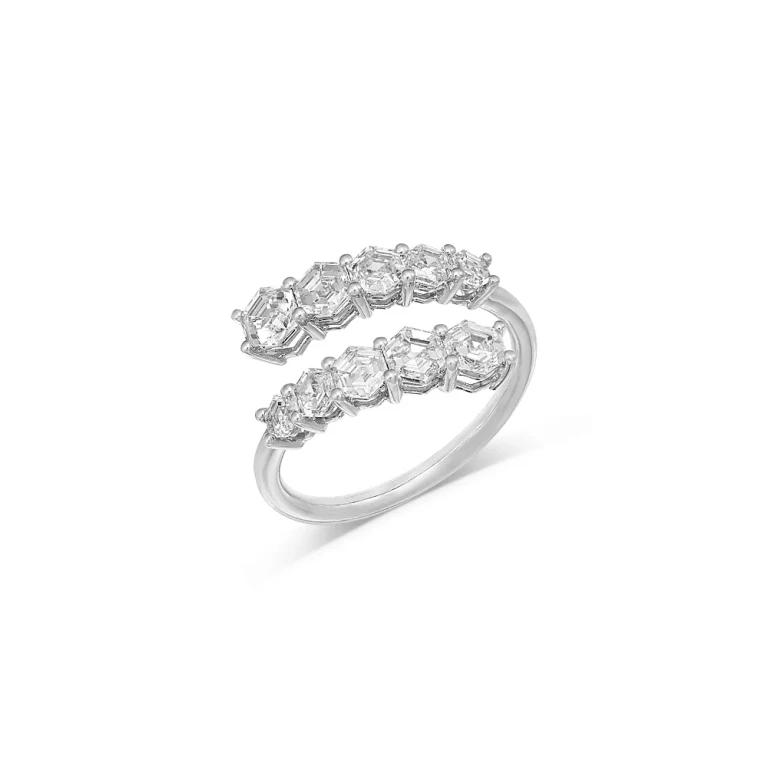 Luxe Collection Certified Lab Grown Diamond Hexagon Wrap Ring in 14K White Gold, 2.0 tcw