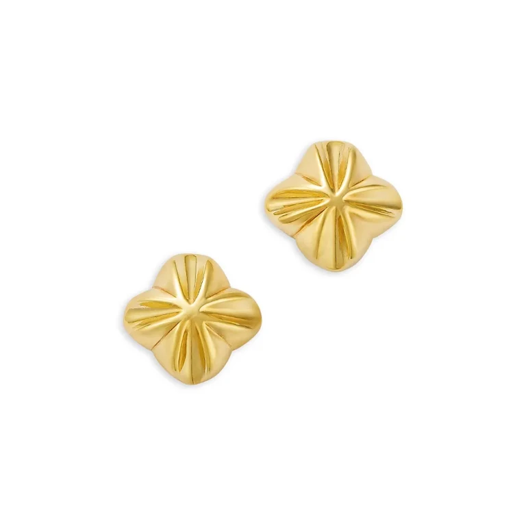 Flower Button Stud Earrings in 14K Yellow Gold