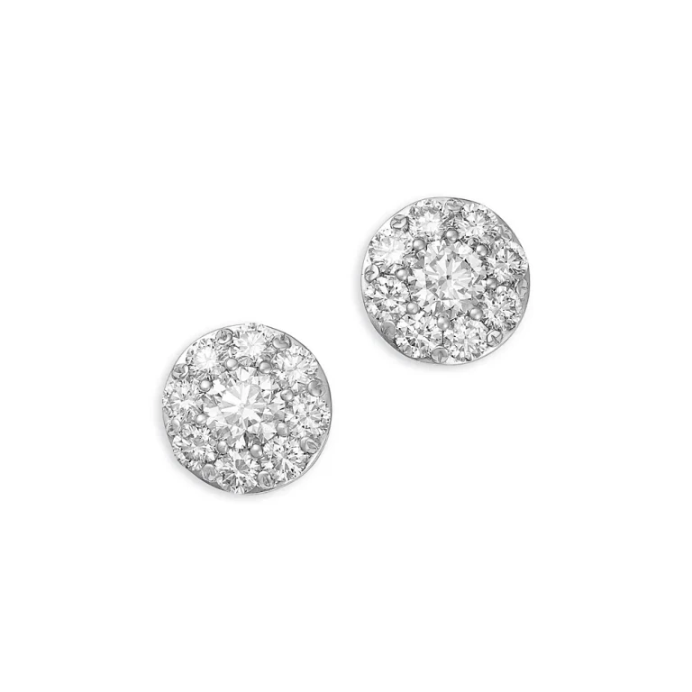 Diamond Cluster Stud Earrings in 14K White Gold, 1.50 tcw