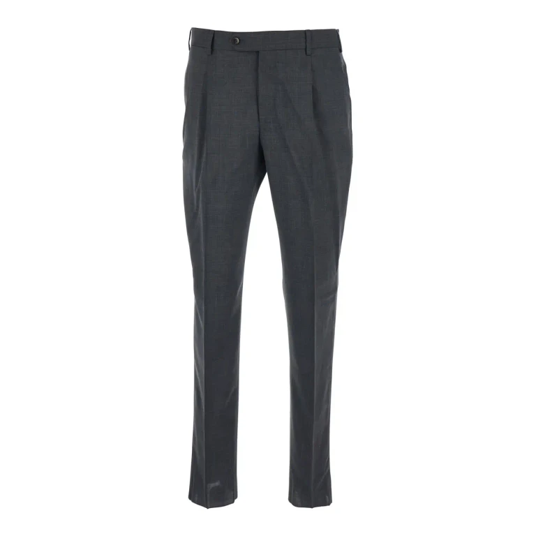 PT Torino Slim Fit Trousers With Belt Loops And Front Pleats In Grey Wool For Men