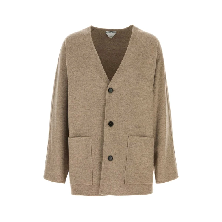 Bottega Veneta Dove Grey Wool Blend Cardigan Sandshellmelange Exterior: Cashmere Maglieria - Men