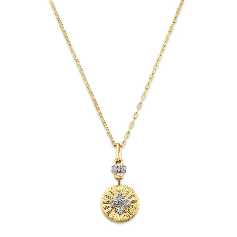 Diamond Sunray Disc Pendant Necklace in 14K Yellow Gold, 0.10 tcw