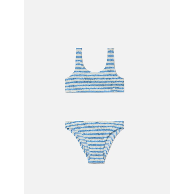 Mc2 Saint Barth Baker Crinkle Bikini With Blue Stripes Sky