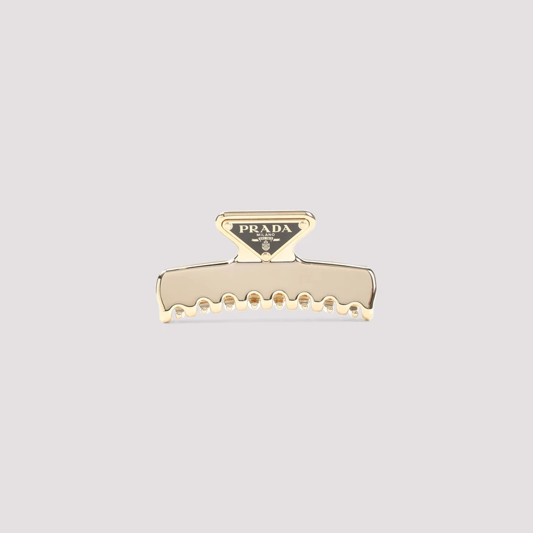 Prada Metal Hair Clip Metallic Brass Hat - Women