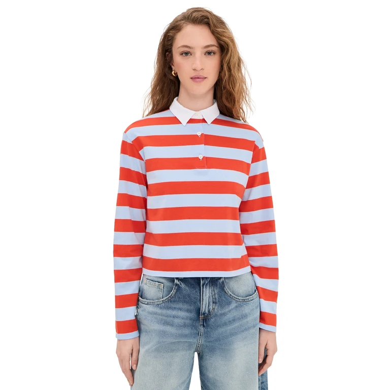 KULE The Lexie Rugby Polo Light Blue/Poppy M