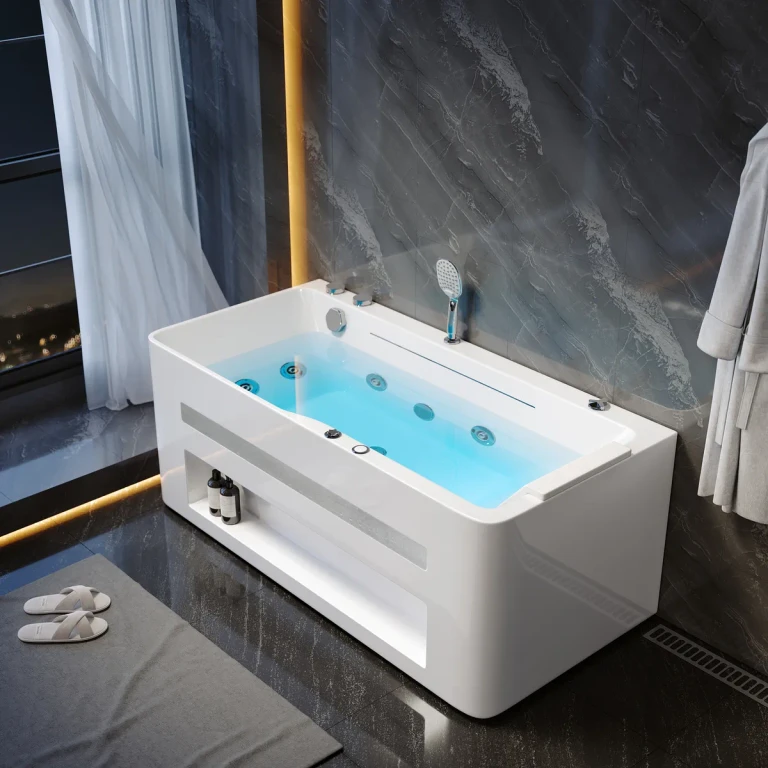 60" Small Jacuzzi Bathtub Rectangular Acrylic with Jetted Whirlpool & LED Chromatherapy