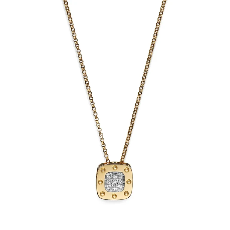 Roberto Coin 18K Yellow and White Gold Square Pois Moi Pendant Necklace with Diamonds, 16.5