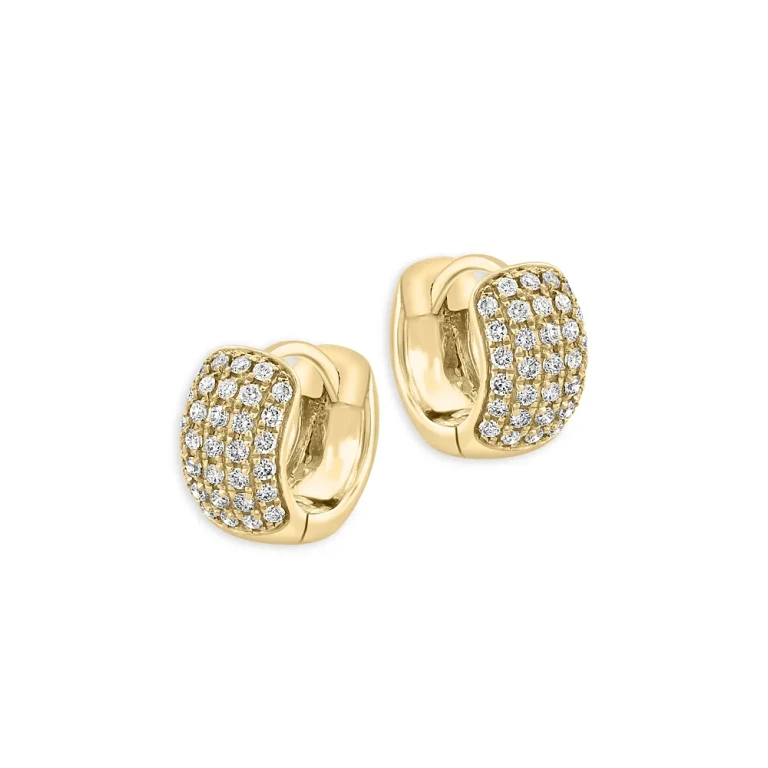 Pave Diamond Huggie Hoop Earrings in 14K Yellow Gold, 0.55 tcw
