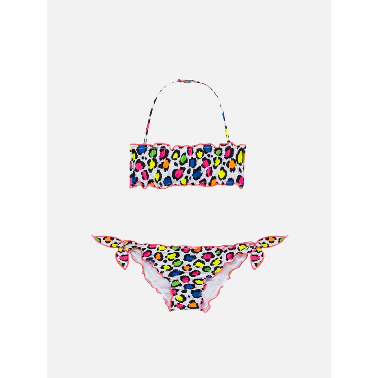 Mc2 Saint Barth Girl Bandeau Bikini With Leopard Print White