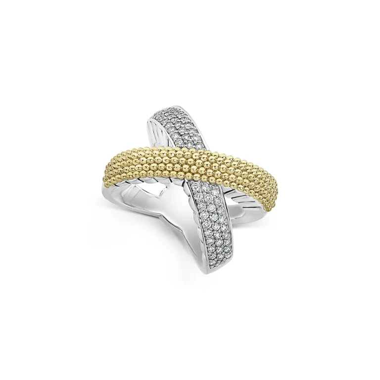 Lagos Sterling Silver & 18K Yellow Gold Caviar Lux Diamond Ring