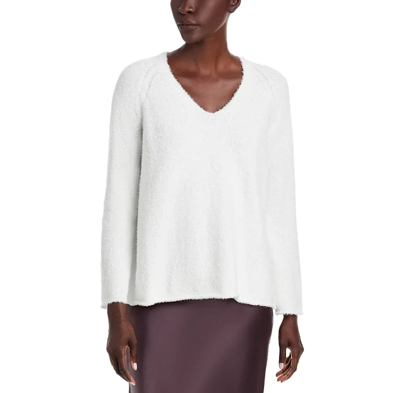 Fringed Cotton V Neck Sweater
