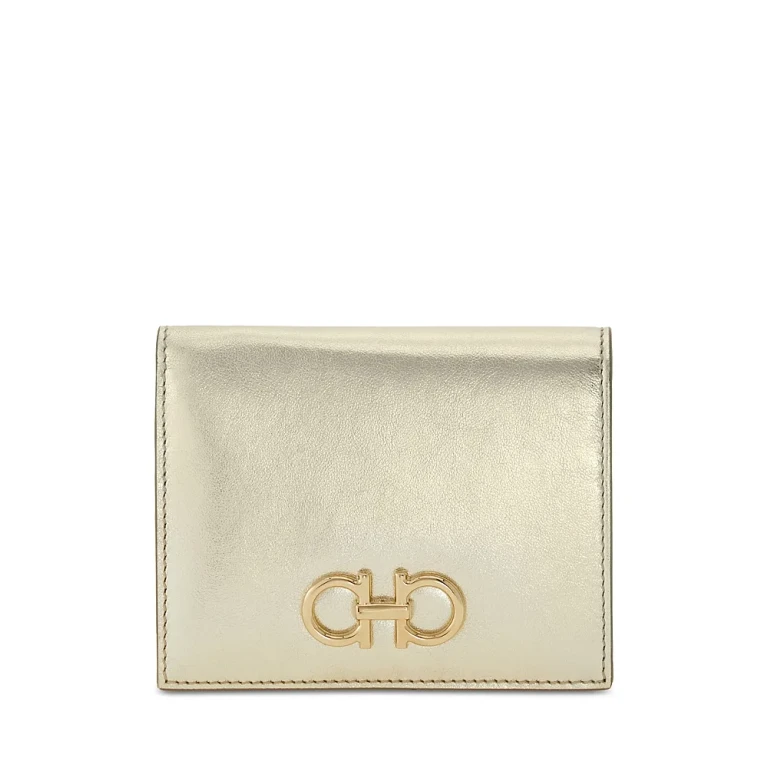 Ferragamo Gancini Compact Metallic Leather Wallet