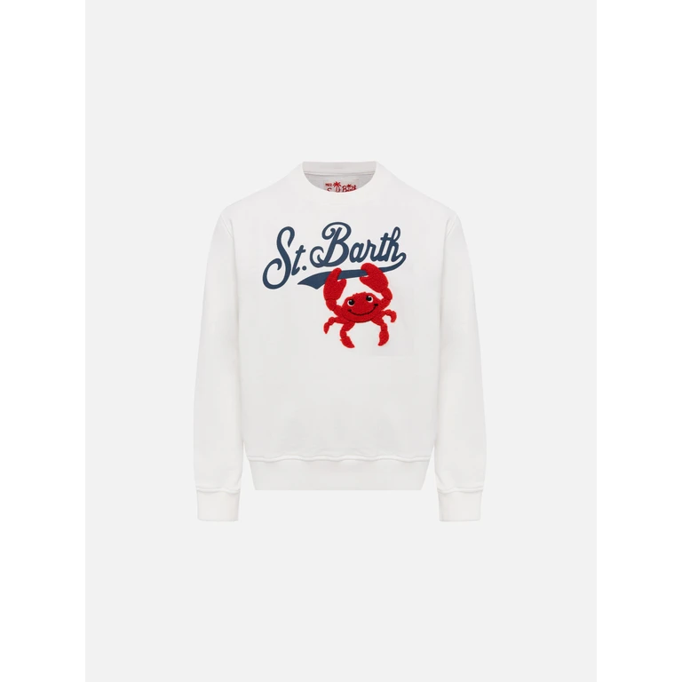Mc2 Saint Barth Boy Sweatshirt Bobby With St. Barth Print And Terry Crab Patch White