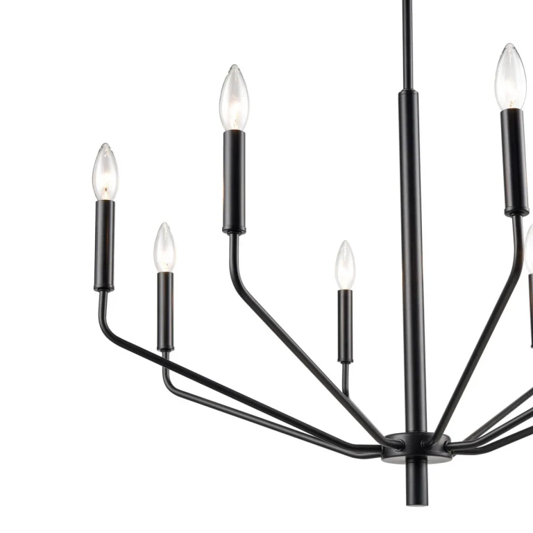 Matte Black Eight Light Chandelier from the Laurell Collection