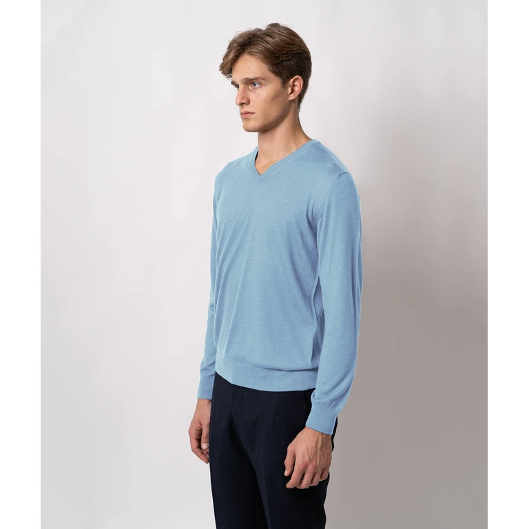 Larusmiani V-Neck Cashmere And Silk Sweater Alaska Navy V Neck - Men