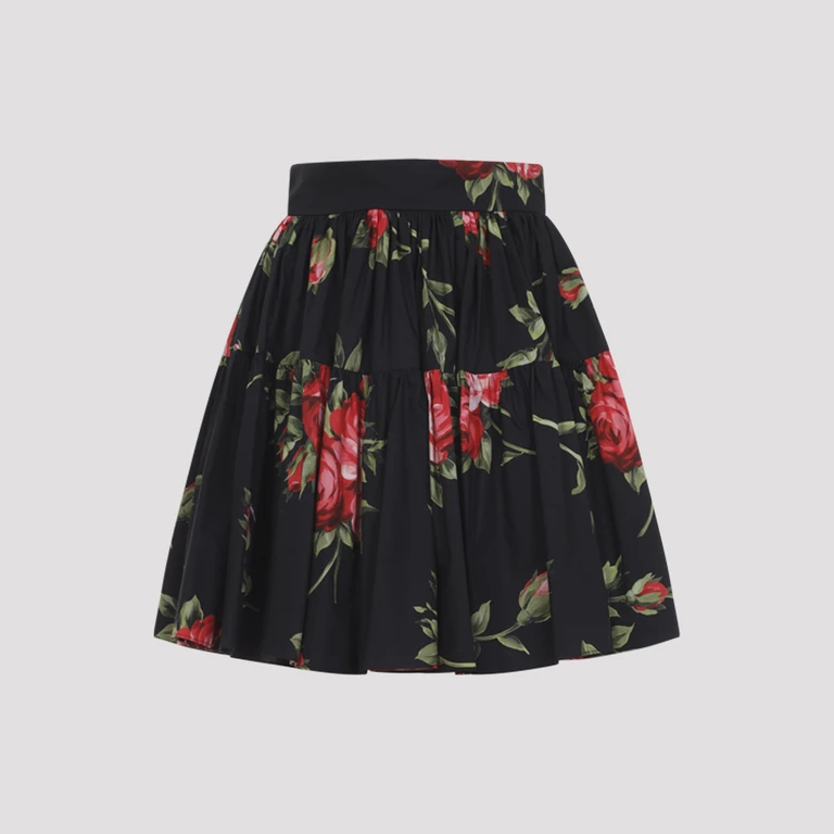 Dolce & Gabbana Cotton Mini Skirt Zn Bouquet Rose F Nero - Women