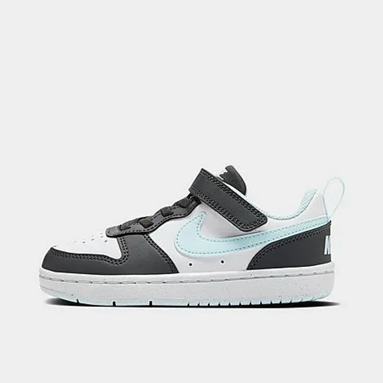 Nike Big Kids Court Borough Low Recraft Casual Shoes in Anthracite/White/Glacier Blue Size: 1.0