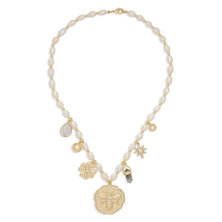 Ramy Brook Stone Charm Jewelry Freshwater Pearl & Stone Dangle Charm Necklace, 16-18