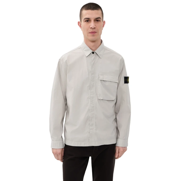 Stone Island Lichtgewicht Stretch Katoenen Overshirt Parelgrijs M