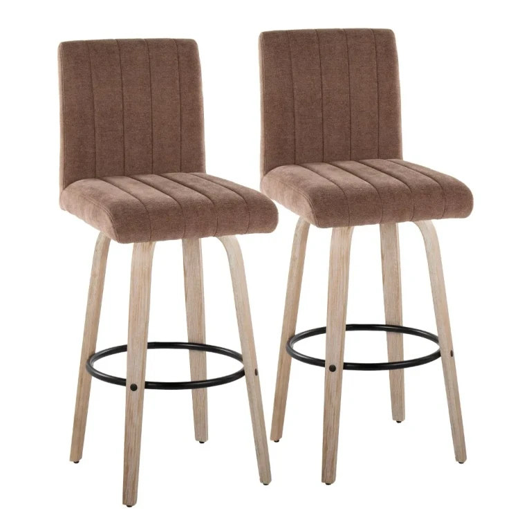 Hank 30" Brown and Whitewashed Swivel Barstools - Set of 2