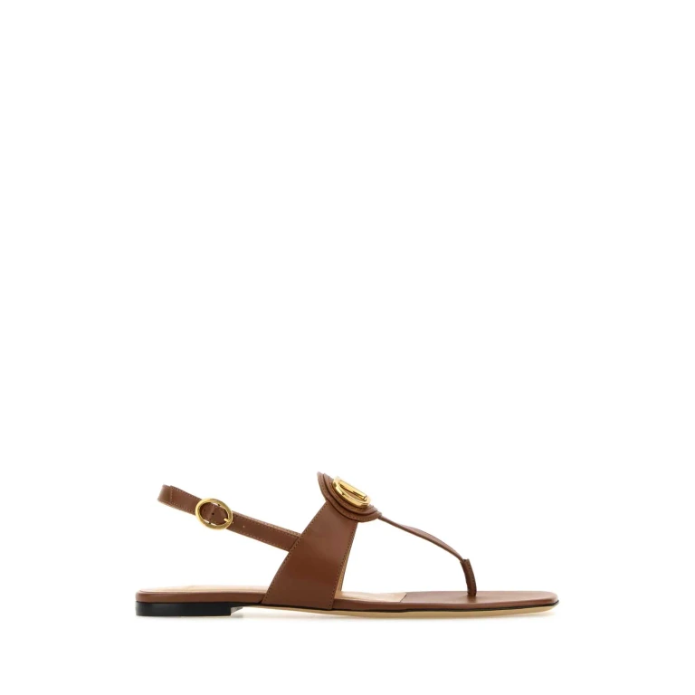 Valentino Garavani Brown Leather Vlogo Thong Sandals