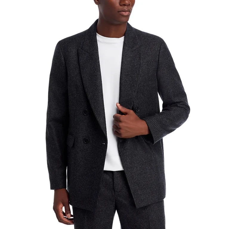 Frame Pinstripe Wool Blend Double Breasted Blazer