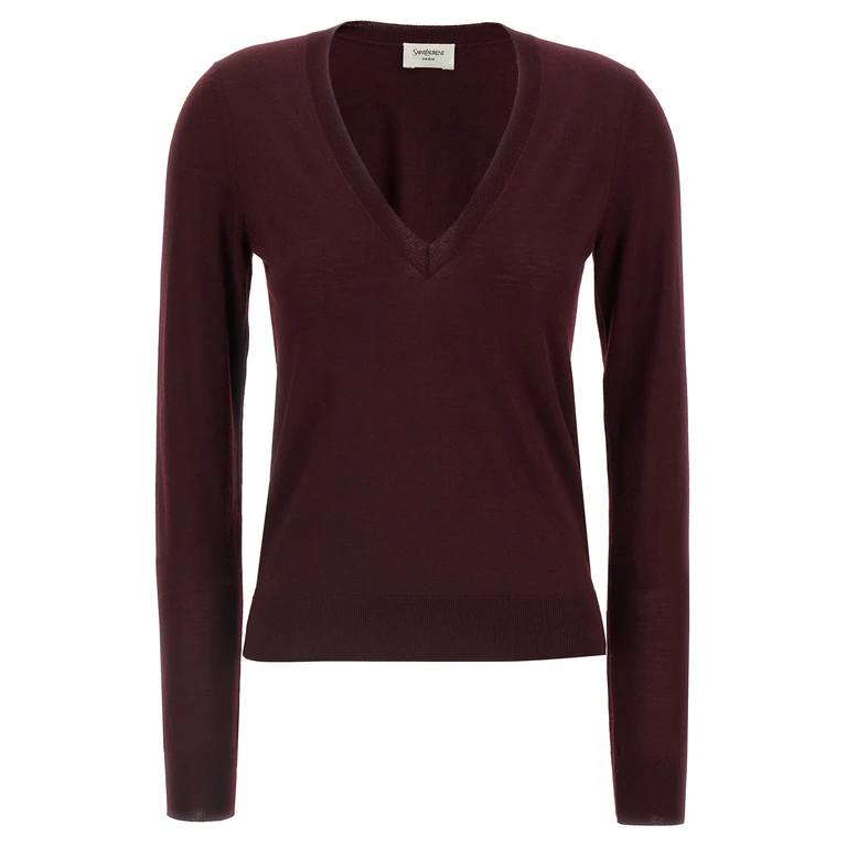 Saint Laurent Bordeaux Virgin Wool Cardigan Clothing - Women