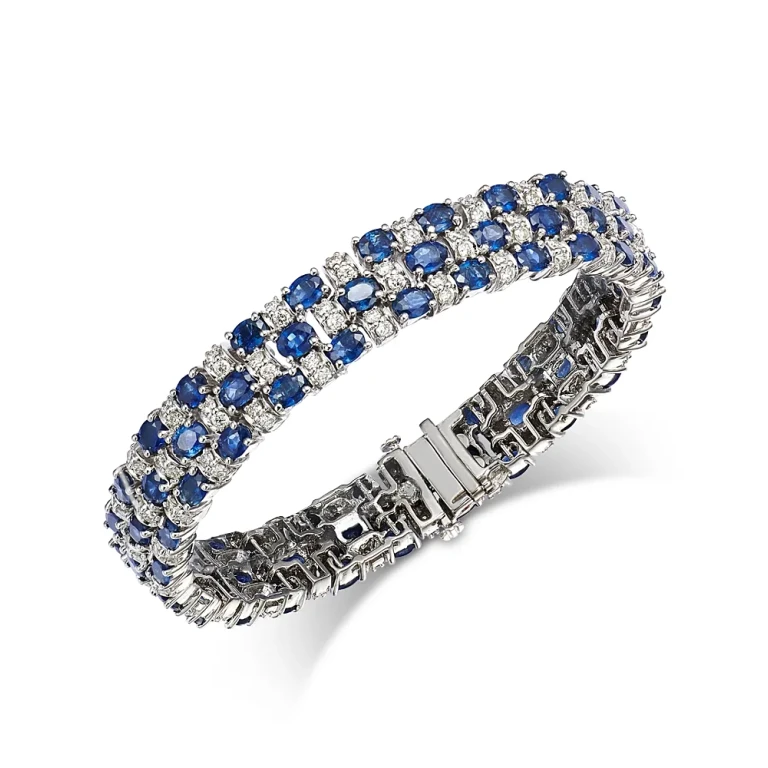 Blue Sapphire and Diamond Bracelet in 14K White Gold