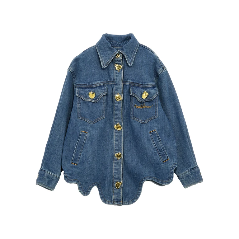 Moschino Kid Teen Button detail jacket Blue Cotton Down Jacket, Parka, Casual - Kids