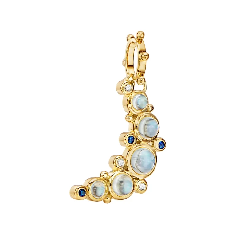 Temple St. Clair 18K Yellow Gold Celestial Diamond, Blue Moonstone & Blue Sapphire Crescent Moon Pendant