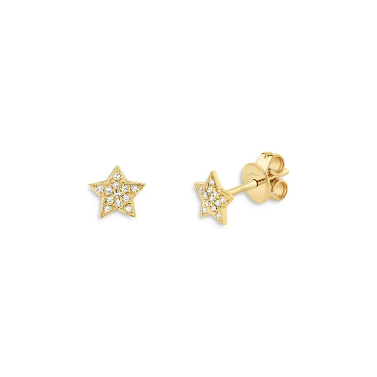 14K Yellow Gold Diamond Star Stud Earrings - Exclusive