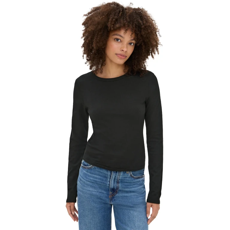perfectwhitetee Jamie Recycled Cotton Long Sleeve Crew True Black L