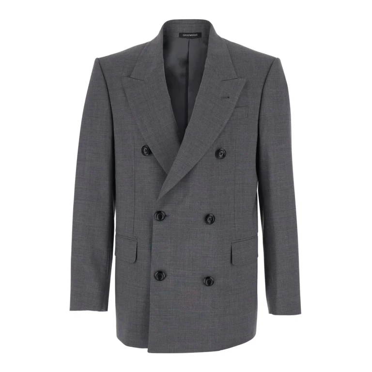 Emporio Armani Grey Double-breasted Jacket With Peak Revers In Wool For Men