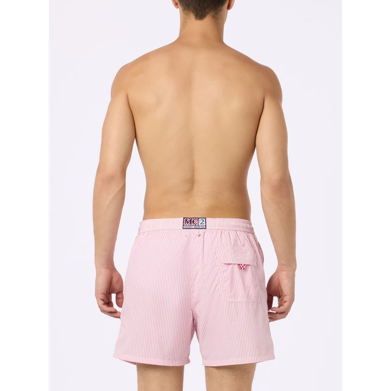 Mc2 Saint Barth Seersucker Pink Striped Classic Light Swim Shorts Patmos Swimshort - Men