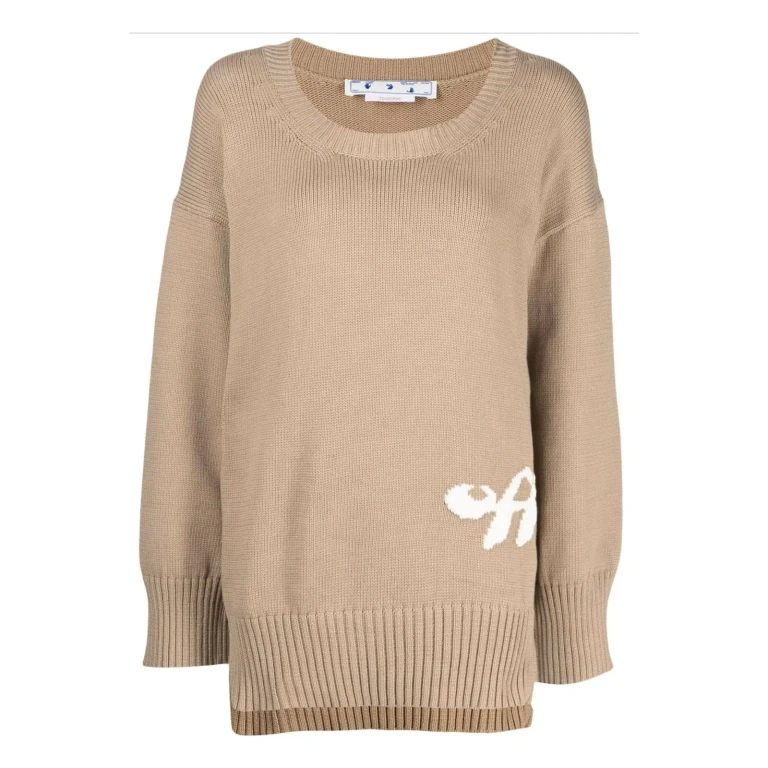 Camisola de gola redonda Off-White - Camel