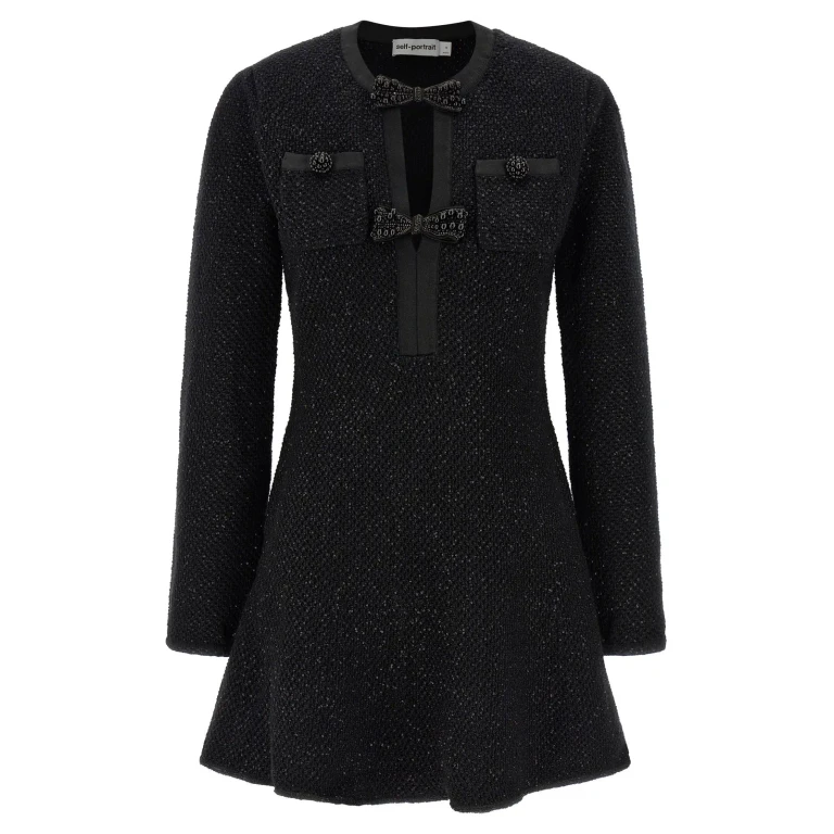 self-portrait black Sequin Knit Mini Dress