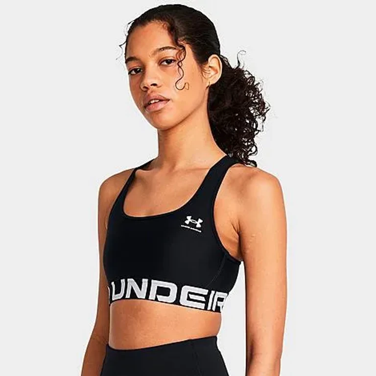 Under Armour Women's Heatgear Mid Branded Sports Bra in Silica Green/White Size: XS