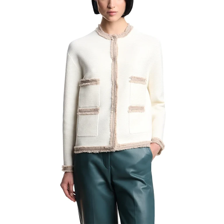 Emporio Armani Ottoman Stitch Knit Jacket with Fringe Hems