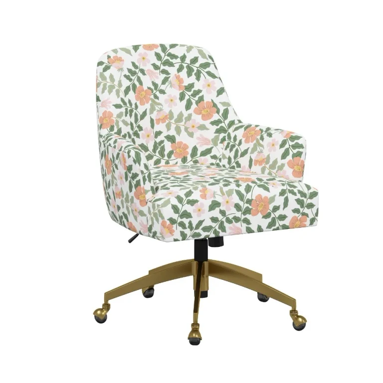 Rifle Paper Co Yvette Primrose Blush and Cream Office Chair with Gold Base