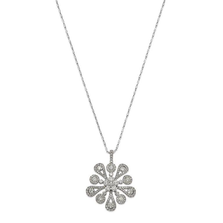 Diamond Flower Pendant Necklace in 14K White Gold, 2.30 tcw